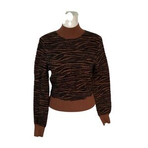 Express x Negin Mirsalehi XS Brown Zebra Print Turtleneck Sweater